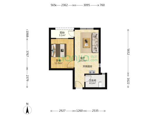 香海印象 1室1厅1卫 52平方