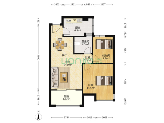 御景城南区 1室1厅1卫 88平方