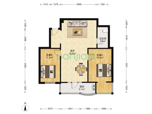 金翠园 2室1厅1卫 90平方