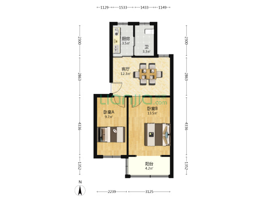 汇龙学生公寓 2室1厅1卫 62平方