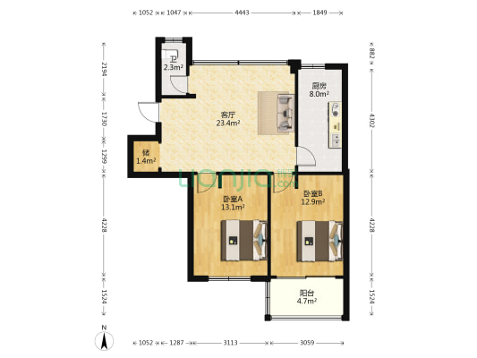 新闻出版社三港路2号单位宿舍 2室1厅1卫 80平方