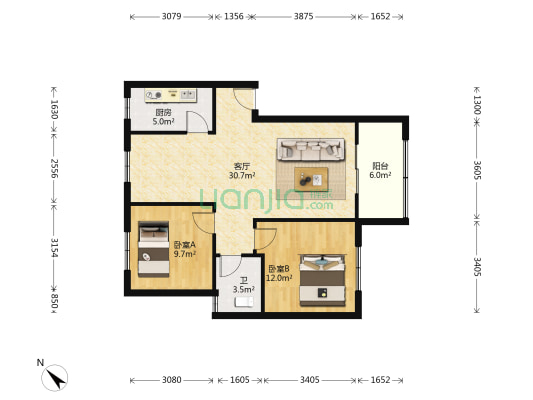 营盘花苑小区 2室1厅1卫 80平方