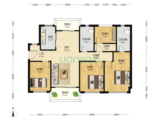 季华正荣府 4室1厅2卫 116平方