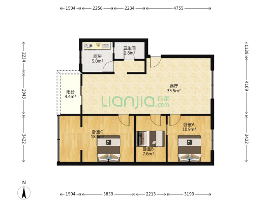 吴家坝南街53号 3室1厅1卫 91平方