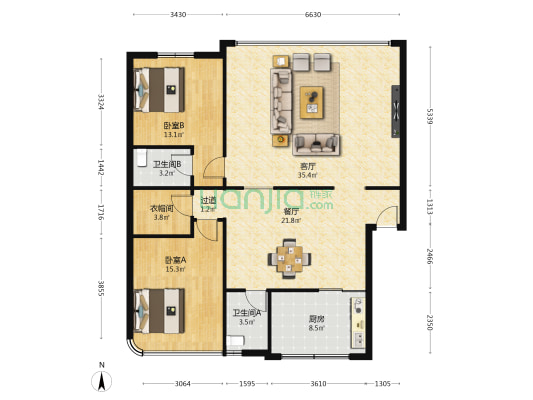 创业街140号 2室2厅2卫 129平方