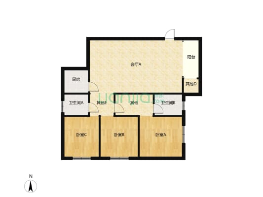 江东湘江河边，宽敞3居室，户型紧凑，价格实惠-户型图