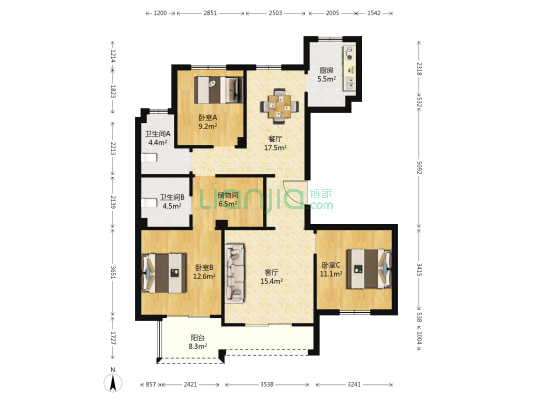 绿港嘉苑 3室2厅2卫 136平方