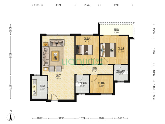 滨涯村一区 3室1厅2卫 110平方