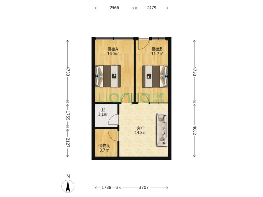 晏家塘社区 2室1厅1卫 55平方
