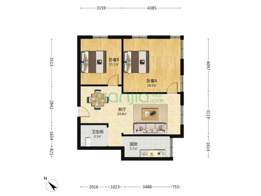 湖北省司法厅宿舍 2室1厅1卫 78平方