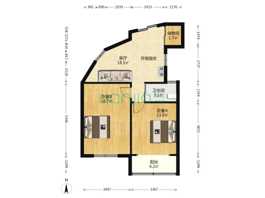 宜君路185弄 2室1厅1卫 77平方