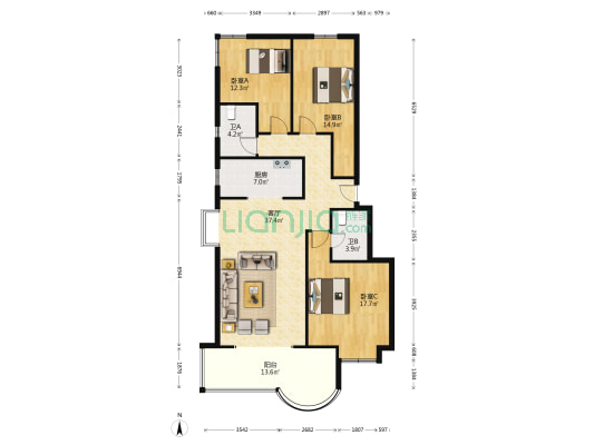 在水一方 3室1厅2卫 142平方