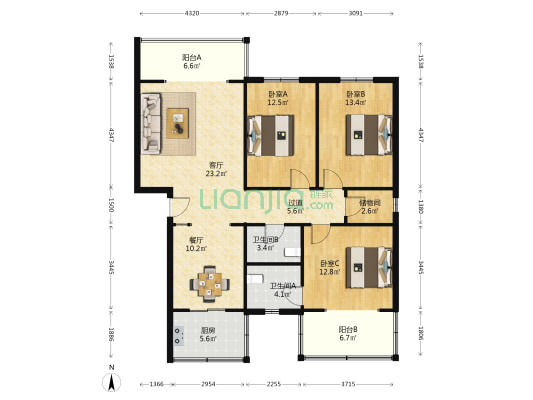署磬苑 3室2厅2卫 124平方