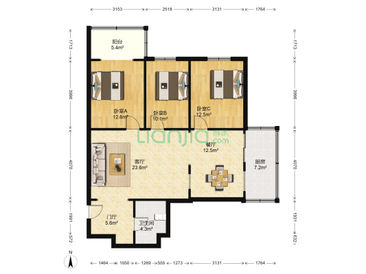 二道桥街46号 3室2厅1卫 107平方