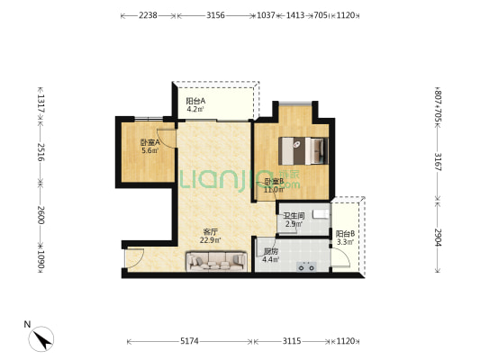 蓬莱阁 2室1厅1卫 67平方