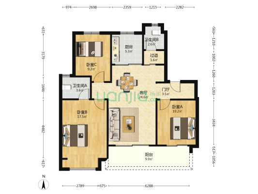 安兰诺雅 3室1厅2卫 108平方