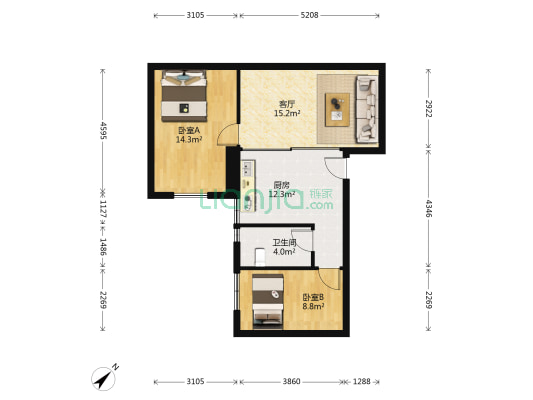 麓湖大厦 2室1厅1卫 71平方