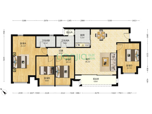 万科清水甲第厚德 4室1厅2卫 123平方