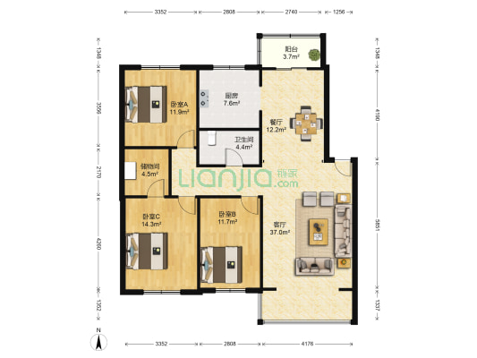博众新城一期 3室2厅1卫 143平方