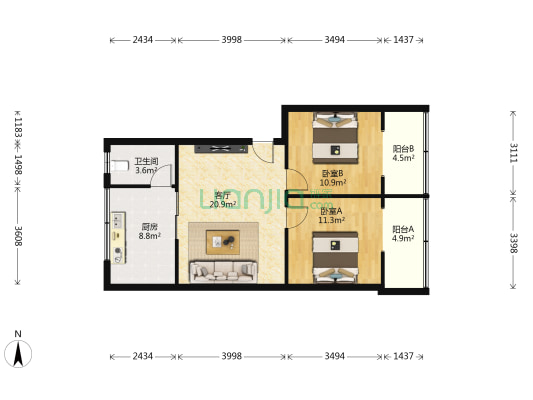 亚光小区 2室1厅1卫 72平方