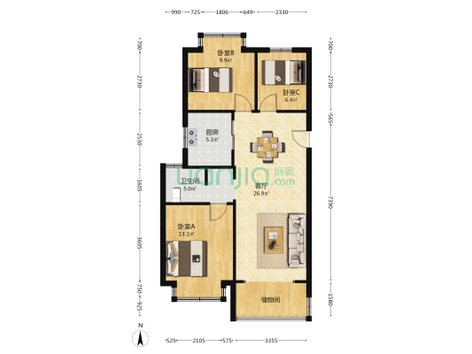 栖霞天樾府 3室1厅1卫 95平方