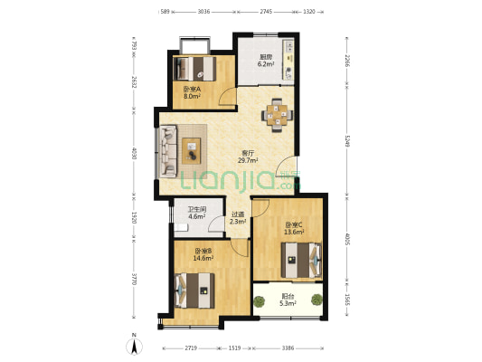 鸢都新城 3室1厅1卫 99平方