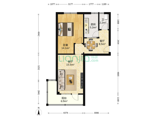 水利厅市外贸车队家属院 1室2厅1卫 55平方