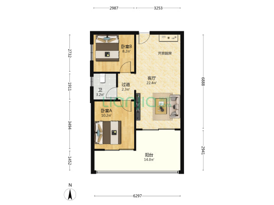 华皓·亚龙府 2室1厅1卫 75平方