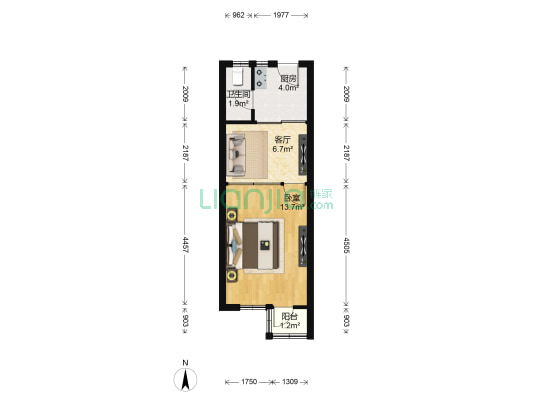 大沽路541-547号(单) 1室1厅1卫 37平方