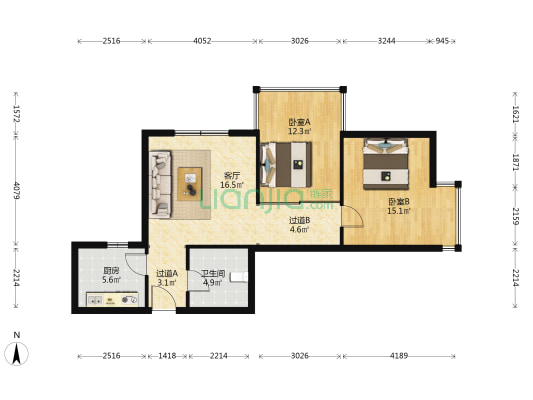 天泰世纪嘉园 2室1厅1卫 86平方