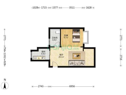中广·千隆家园 1室1厅1卫 58平方