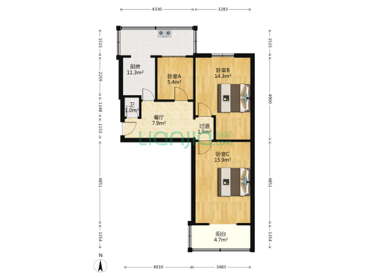 财税工商宿舍 3室1厅1卫 70平方