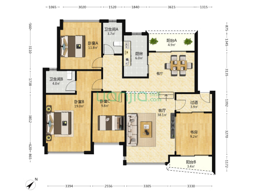 广州雅居乐花园邻居 4室1厅2卫 137平方