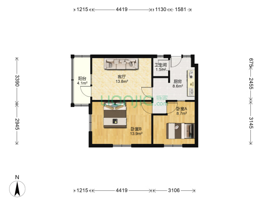 三洞桥14号 2室1厅1卫 62平方