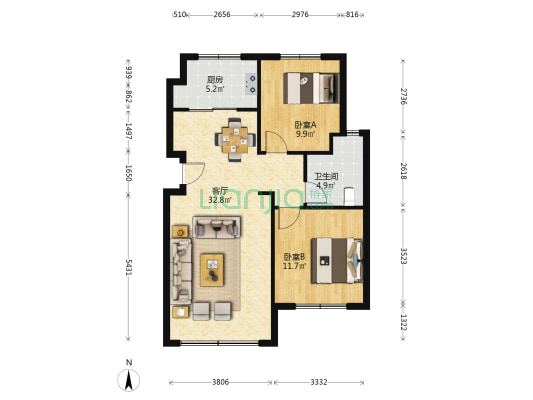 华润二十四城G区 2室1厅1卫 88平方
