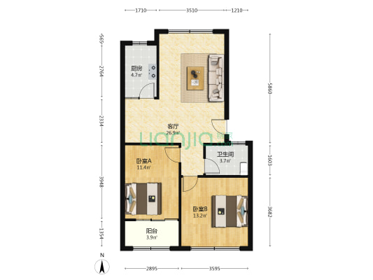 官庄社区 2室1厅1卫 81平方