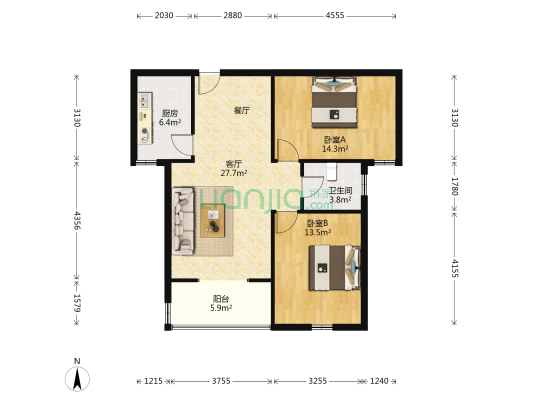 百碩园小区 2室1厅1卫 86平方