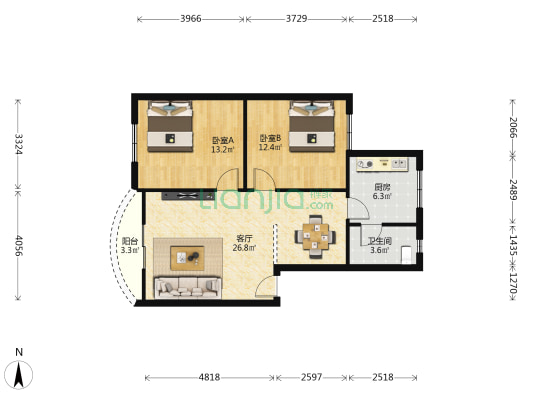 建华宿舍 2室1厅1卫 85平方