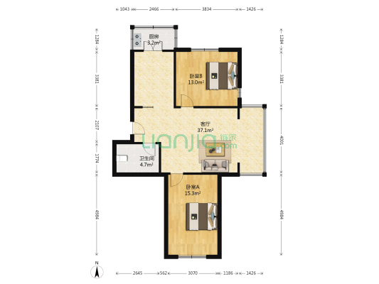龙腾馨苑 2室1厅1卫 89平方