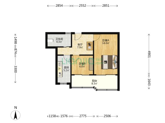 日月新苑 2室1厅1卫 52平方