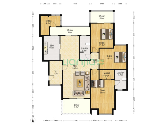 益州锦苑 3室1厅2卫 166平方