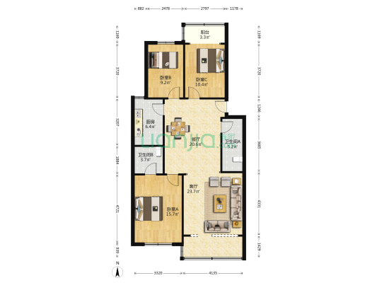 凯伦花园 3室2厅2卫 119平方