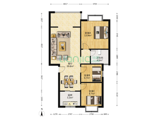 聚鑫园 3室1厅1卫 97平方