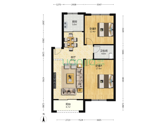 信实楼 2室1厅1卫 85平方