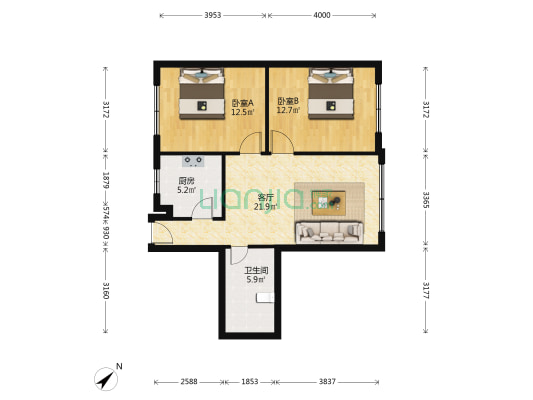 西山巷12号 2室1厅1卫 72平方