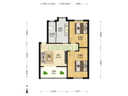 学院路139号 2室1厅1卫 66平方