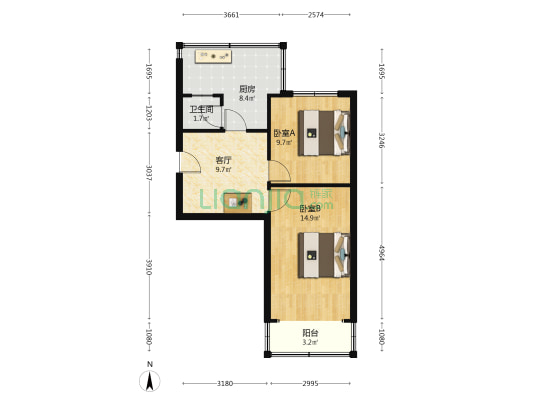 电大街30号 2室1厅1卫 58平方