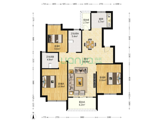 云河湾 3室1厅2卫 113平方