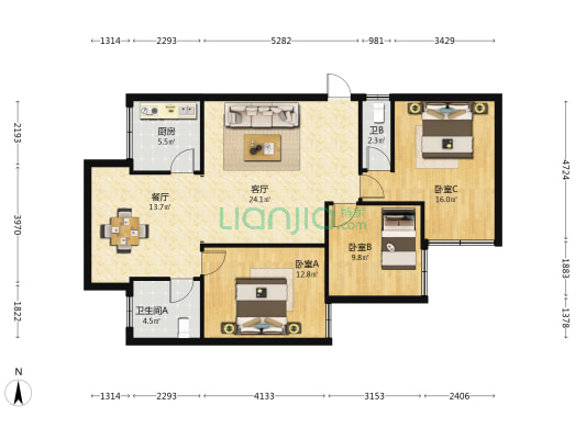 广西歌舞剧院宿舍 3室2厅2卫 104平方