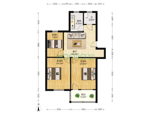 人民东路51号 3室1厅1卫 88平方